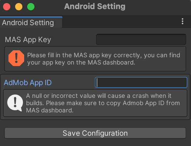 Unity SDK Android Settings